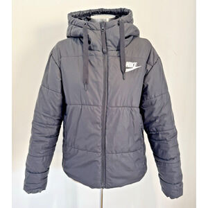 NIKE SPORTSWEAR Womens Medium Hooded Full Zip Puffer Jacket Reversible Black